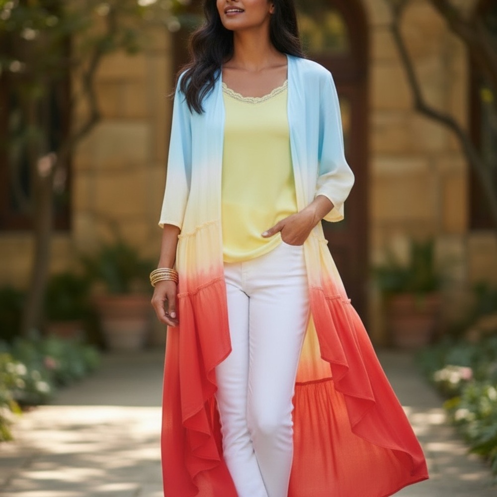 NWT Soft Surroundings‎ Calorosa Ombre Topper Duster Cover Up Cardigan Petite L
